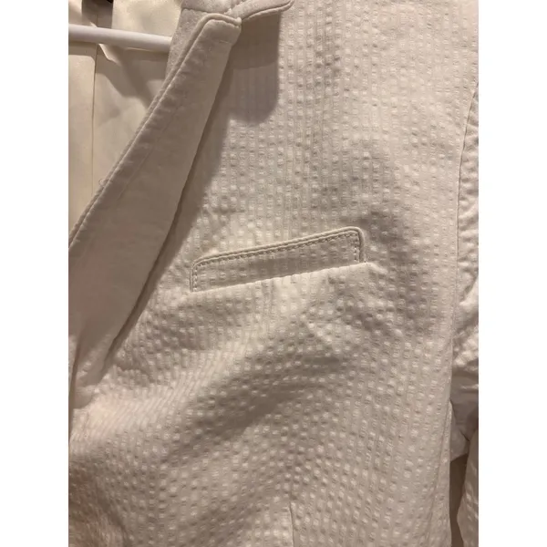 Banana Republic Womens White Seersucker Double‎ Breasted Blazer Jacket Size 14 - Image 4