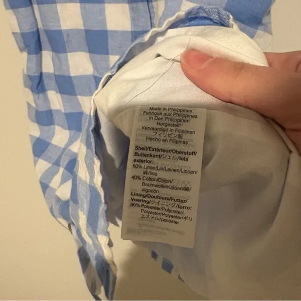 J.Crew‎ Factory Linen Gingham Check Button Lined Sundress Blue White size 10 - Image 5