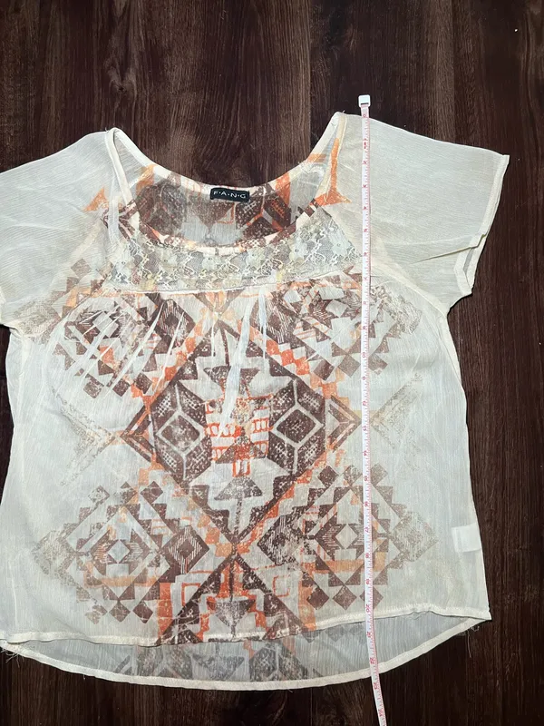 Vintage Y2K Fang Lace Sheer Geometric Blouse - Image 4