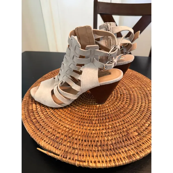 Audrey Brooke Womens Beige Suede Cage Gladiator Sandals Cone Heel‎ Size 9 - Image 8