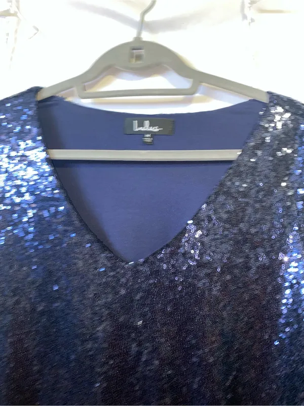 Lulu's Navy Blue Sequin V-Neck Midi Dress - Image 2