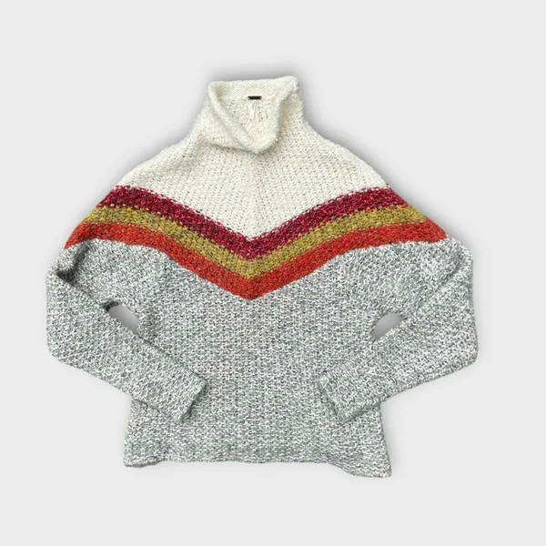 Free People Turn Around Chunky Knit Tunic Sweater Orange Ivory XS Boho Cozycore - Image 2