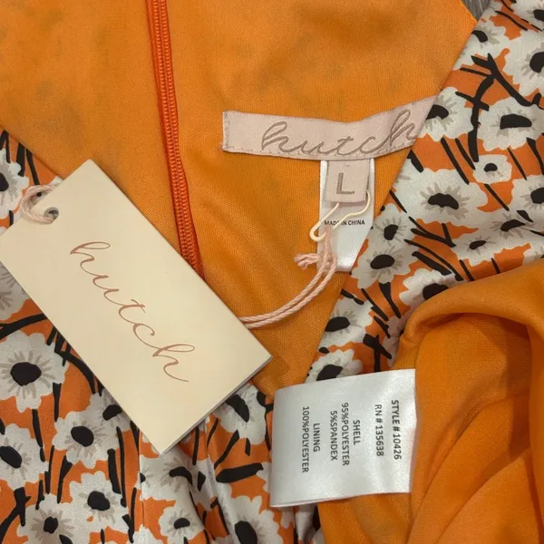 Hutch Campbell Mini Dress Orange White Daisy Floral Ruched Satin Halter L NEW - Image 9