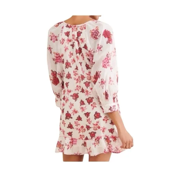 Free People Camella Mini Dress M Ivory and Pink Floral Bohemian 3/4‎ Sleeve - Image 2