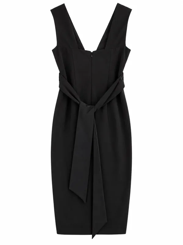 BHLDN Danica Dress Women 6 Black Excellent V-Neck Back Sash Tie Sheath Dress - Image 4