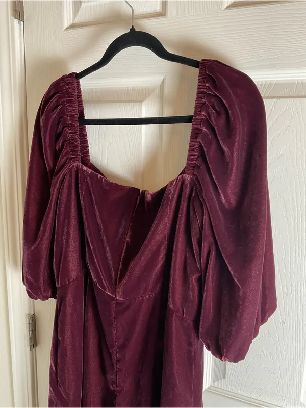 ASOS Velvet Tie-Front Puff Sleeve Mini Dress Plum Burgundy Size 12 - Image 8