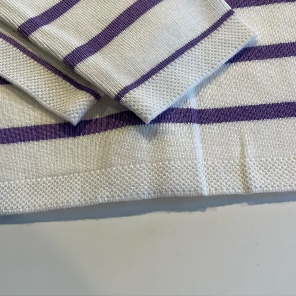 LATAHUO Women Gold Button Down Cardigan Lavender White Crew Neck size Medium - Image 11