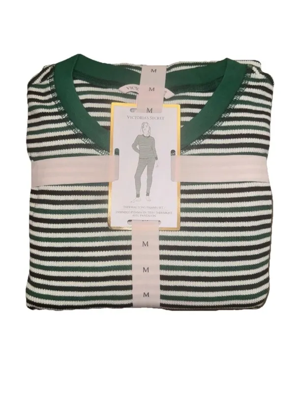 Victoria’s Secret Women’s Striped Thermal Pajama Set Size Medium NWT - Image 2