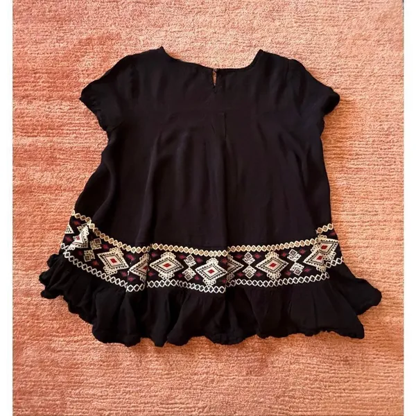 Anthropologie Eri + Ali S Black Boho Embroidered Peplum Top - Image 8