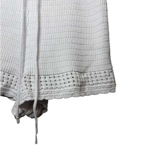 Aerie White Knit Drawstring Shorts Pointelle Eyelet Trim Size Medium Loungewear - Image 3