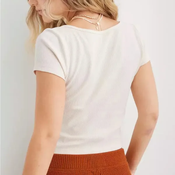 Aerie Fellin’ Good Knit Baby Short Sleeve T-Shirt Vintage Vanilla Medium Women’s - Image 5