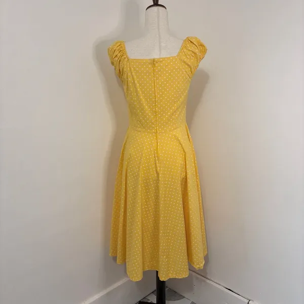 Muxxn Yellow Polka Dot 50s Style Swing Dress Sz L - Image 3