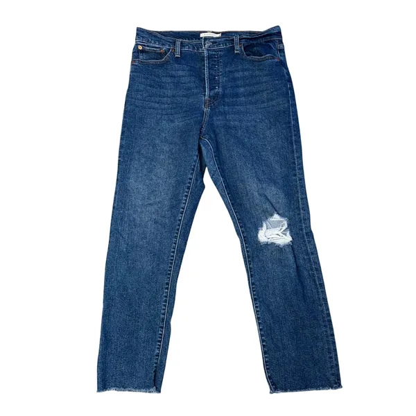 Levi's Wedgie Straight Jeans‎ Womens 32 Blue Good Distressed Raw Hem Button Fly - Image 4