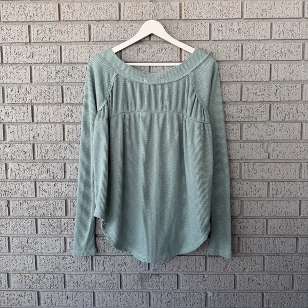 Free People Must Have Henley Top Waffle Knit Long Sleeve Shirt Size Small - Image 5