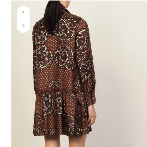NWT Sandro Aurelie Paisley Silk Shirt Dress Brown Bandana Print Ruffle 40 L - Image 2