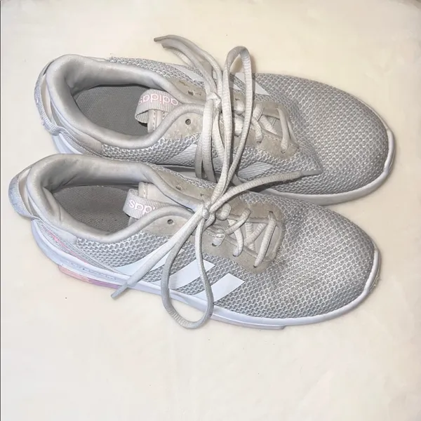 Adidas Cloudfoam Pure‎ Sneakers Women’s Size 4– Gray & White with Pink Accents - Image 6
