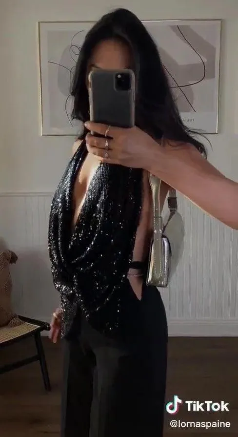 NWT  Black Sequin Halter Top. - Image 2
