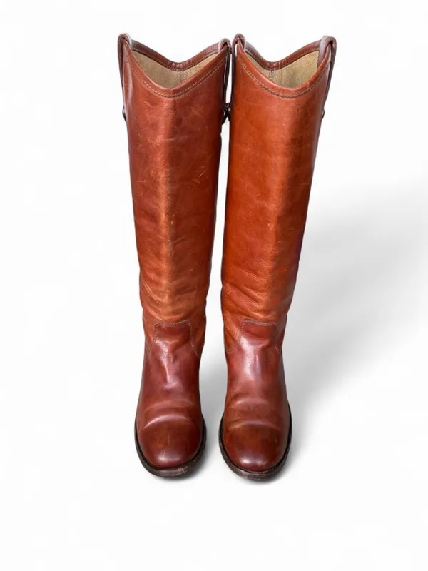 Frye Women’s 5 B Brown Leather Riding Boots Tall Knee High Pull On Classic - Image 2