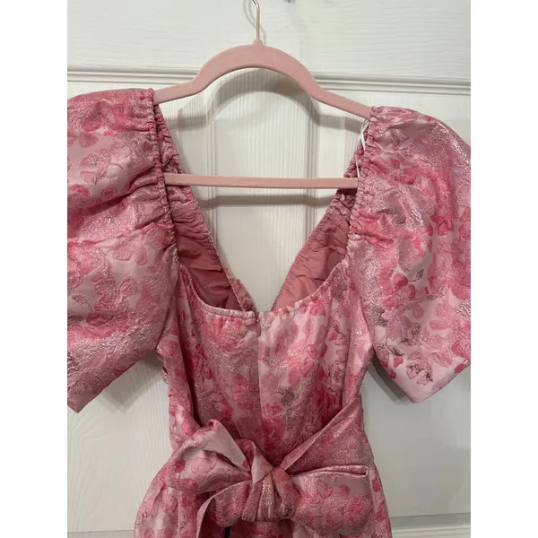 NWOT Meet Me in Santorini Cheers to Us Light Pink Floral Jacquard Mini Dress, XS - Image 10