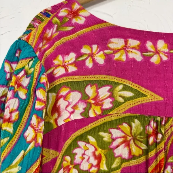 Haute Hippie Pink Blue Tropical Floral Print Blouse Womens XL Beachy Vacation - Image 10