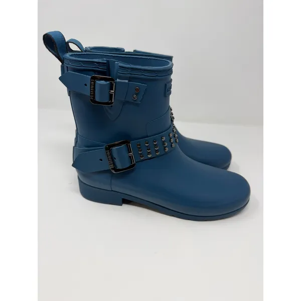 Hunter Refined Stud Biker Rain Boots Matte Blue Ankle Waterproof Studded US 6 - Image 5