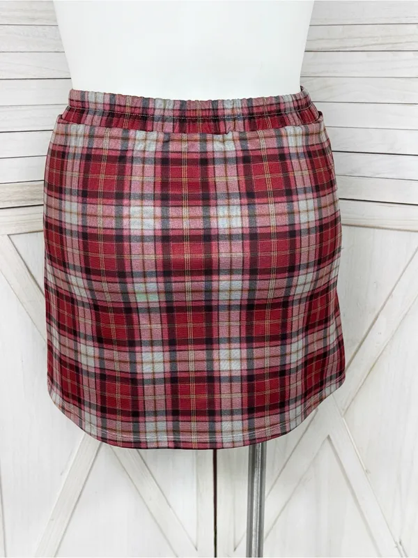 Halara Plaid Skort Mini Skirt Red Grey Large Preppy Punk Academia School Girl - Image 4