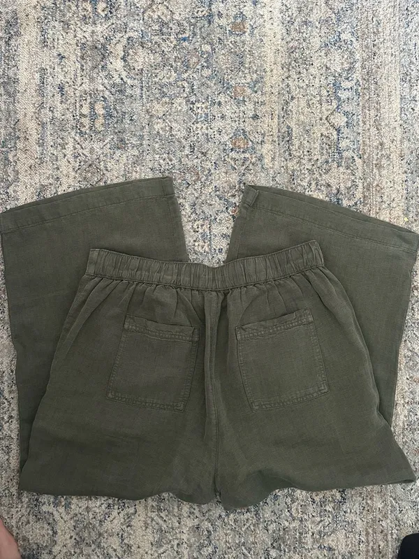 Cynthia Rowley Wide Leg Pants Size XL Green Linen Casual Pocket - Image 3