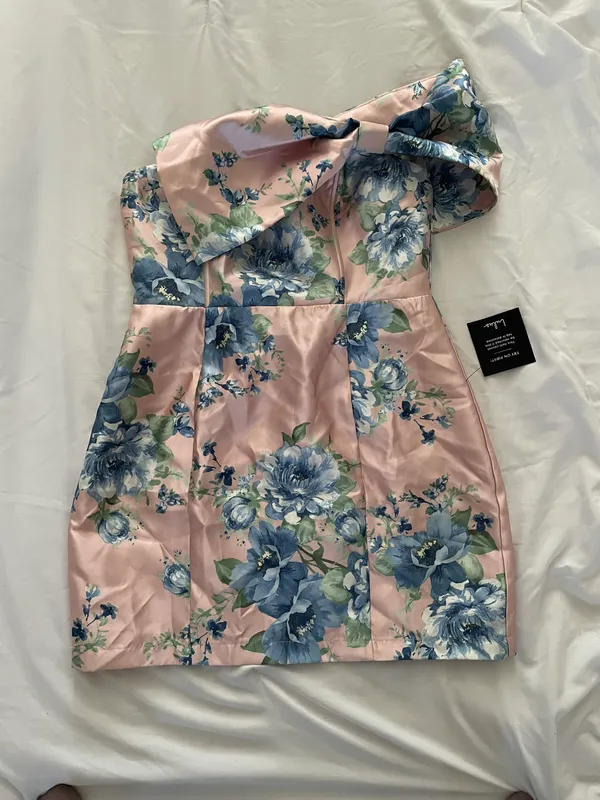 Lulus Soiree Darling Pink Floral Bow Off-the-Shoulder Mini Dress - Image 6