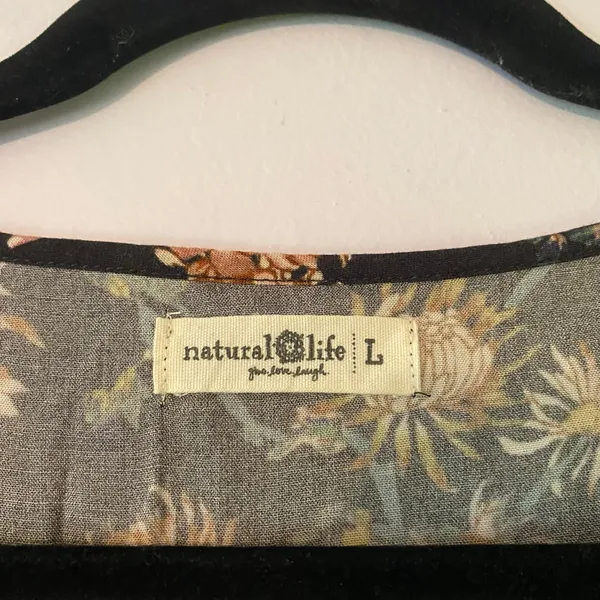 Natural Life Navy Orange Floral Peasant Blouse 3/4 Sleeve Boho Women size Large - Image 2