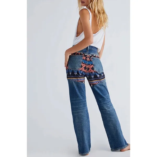 Free People We The Free Rocky Mountain Straight Leg Tapestry Jeans Blue 26 Boho‎ - Image 2