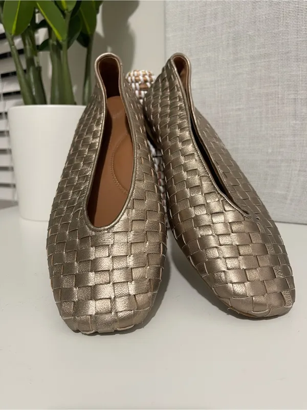 GENTLE SOULS Willow Metallic Woven Leather Ballet Flats - Champagne 10 - Image 2