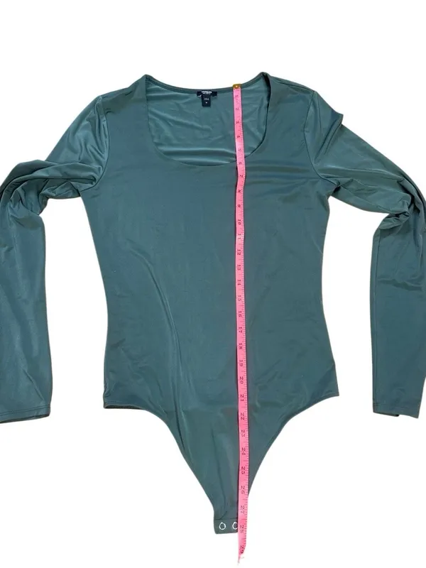 Express Teal Body Contour Light Compression Scoop Neck Long Sleeve Bodysuit Medi - Image 6