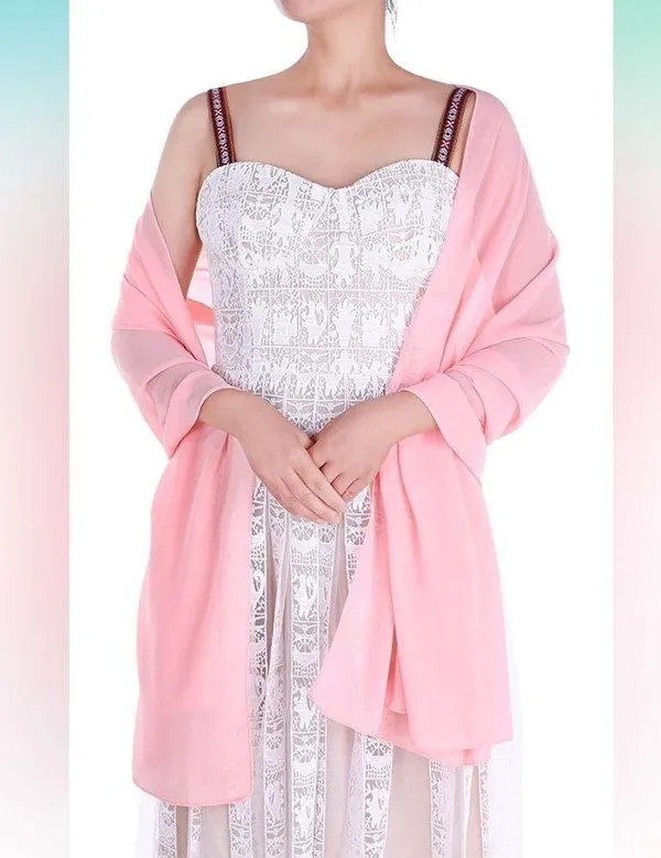 NEW Shawl Chiffon Bridal Evening Soft Wrap Scarf PINK 28x68” - Image 2