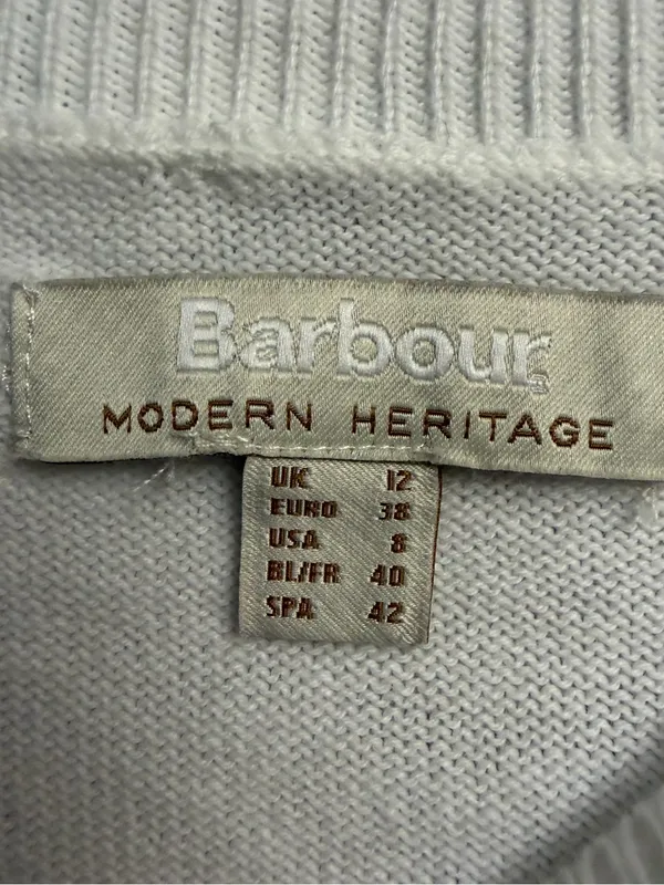 Barbour White Knit Sweater with Cream Label Detail - Image 4