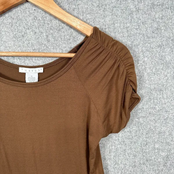 Tweeds Womens‎ Top Small T-Shirt Brown Stretch Short Sleeve NWT Ruched Basic Y2K - Image 5