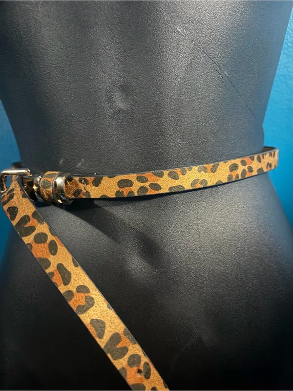 41 inch Leopard Print Faux Leather Women's Belt with Gold Buckle - Image 5