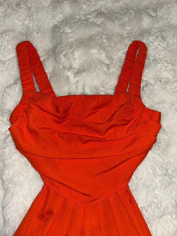 Orange Cut Out Ruched Ruffle Hem Cami Dress - Image 6