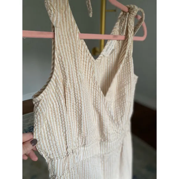 Level Eight Cotton Seersucker Romper Jumpsuit Striped Coastal Minimal Neutral‎ M - Image 4