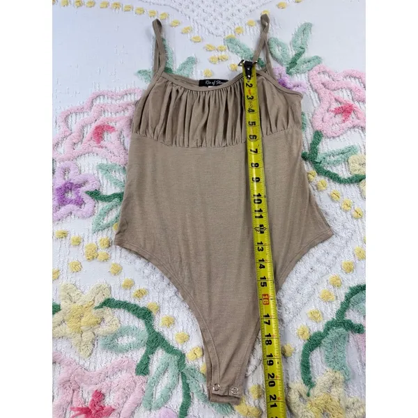 Rio of Stars Women Taupe Brown Ruched Bust Spaghetti‎ Strap Bodysuit T0506 S - Image 3