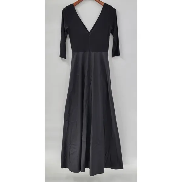 Alfred Sung Maxi Dress Womens 8 Black Ballet Top Taffeta Skirt V-Neck 3/4 Sleeve - Image 3