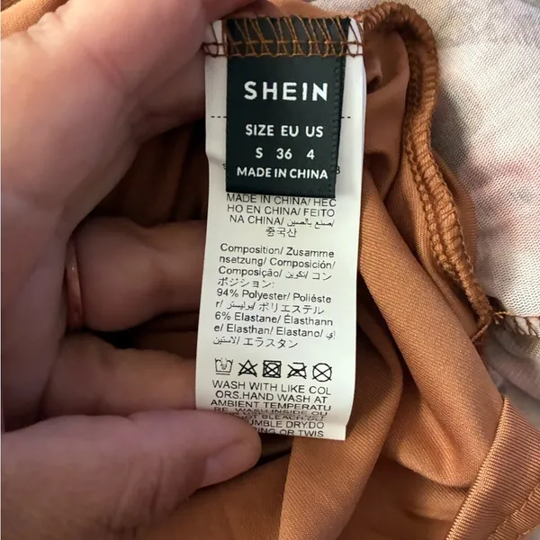 SheIn Y2K Fairytale Floral Halter Boho Backless Rusty Orange Patchwork Mini Dress S - Image 10