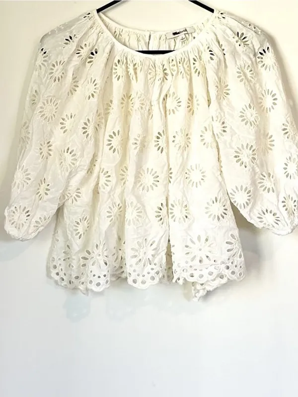 NWT Madewell Embroidered Shirred Puff-Sleeve Top - Size: Small - Image 3
