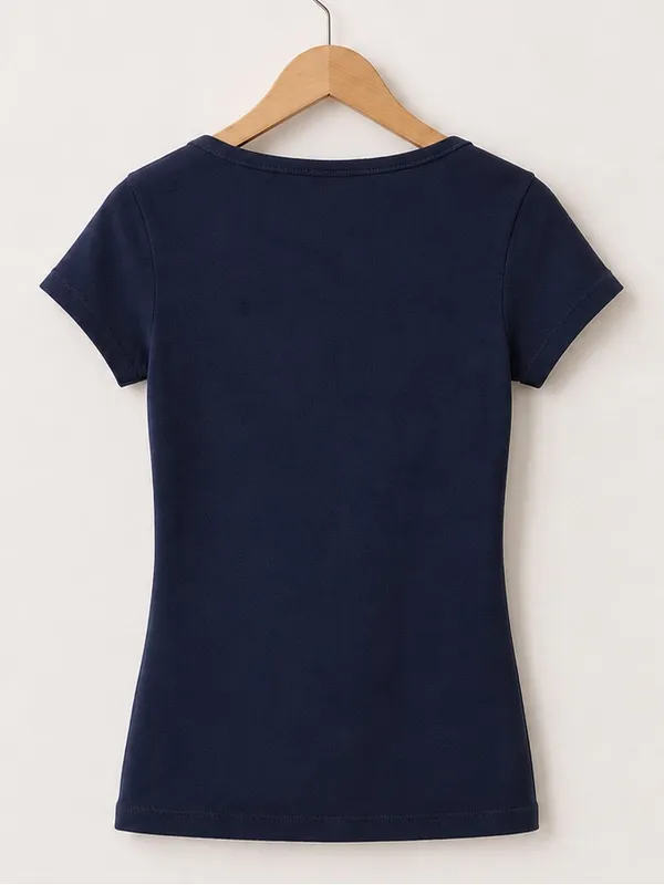 SKIMS Navy Blue Square Neck Cap Sleeve Basic Essential Luxury Y2K Tee Small - Image 5