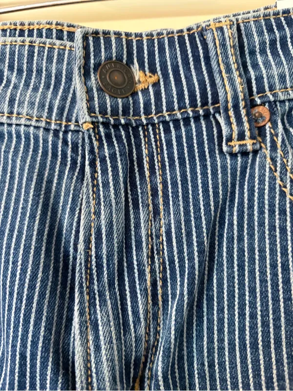 NWT American Eagle High-Rise Baggy Straight Pinstripe Denim Blue Jeans Size 000 - Image 4