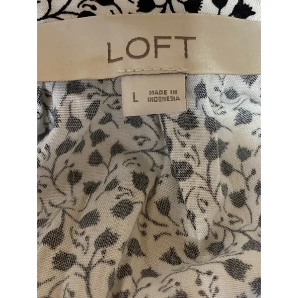 Ann Taylor Loft Black White Floral Tie Neck Long Sleeve Peasant Blouse Top Sz L - Image 5