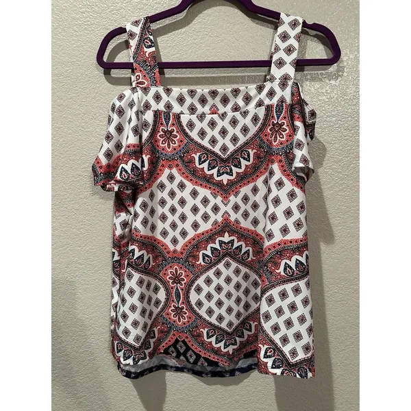 Perseption Concept Top Red Cold Shoulder Blouse Wide Strap Square Neck M Size M - Image 6