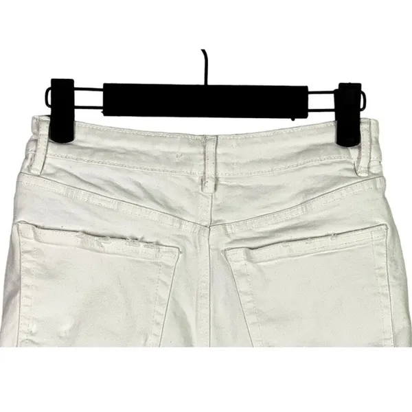 ZARA Cutoff Distressed Jean Shorts Raw Ripped Hem High Rise Pockets 2 White - Image 8