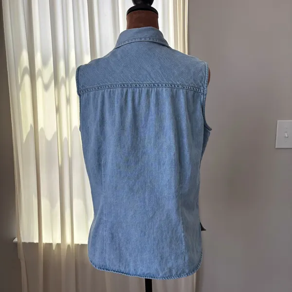 90s Vintage Bill Blass Denim Top M Button Front Western Cottage Coastal Grandma - Image 13