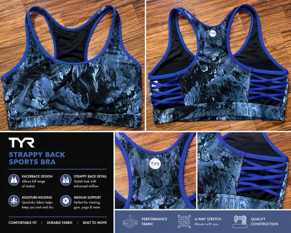 TYR Active Marbled Print Strappy Back Sports Bra - Image 2