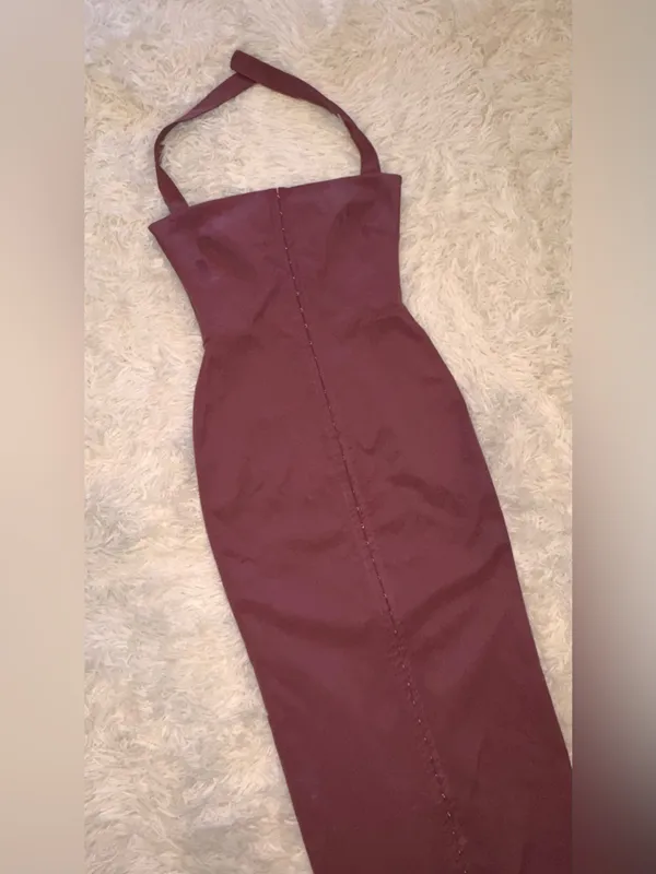 NEW HOUSE OF CB Mia Mulberry Twill Halter Maxi Dress sz XS - Image 7
